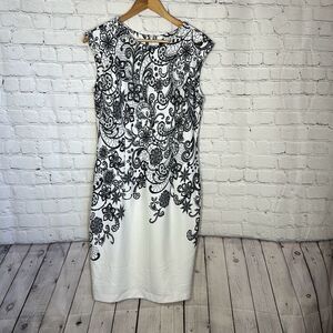 Vintage R&K Paisley Sheath Dress‎ Black white Sleeveless size 8